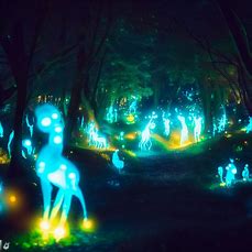 Imagine an enchanted forest filled with glowing light creatures