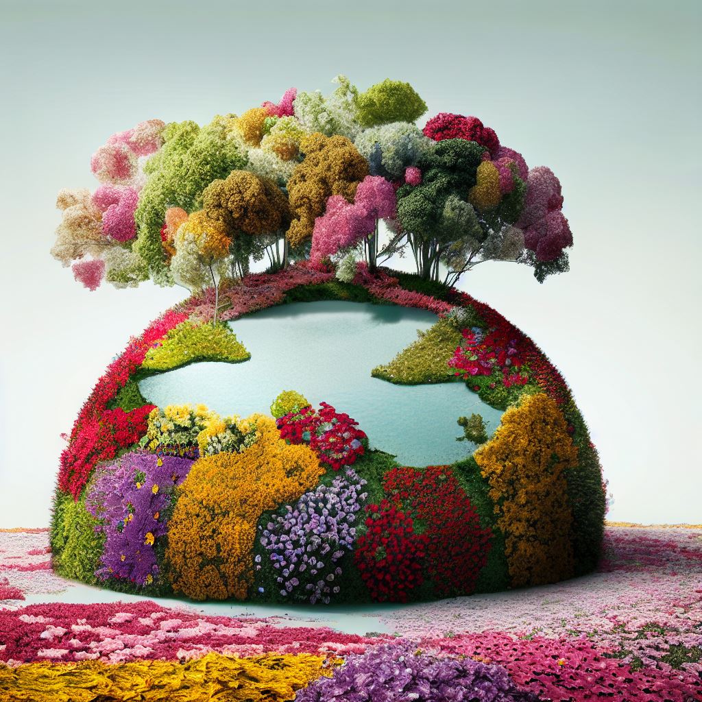 Create an image of a world made entirely out of flowers。第 2 个图像，共 4 个图像