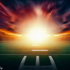 Create an artistic representation of a football field with a stunning sunset in the background.. Image 4 of 4
