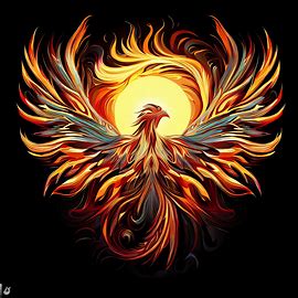 Create a mesmerizing design of a phoenix, incorporating elements of the sun and flames.. Image 4 of 4