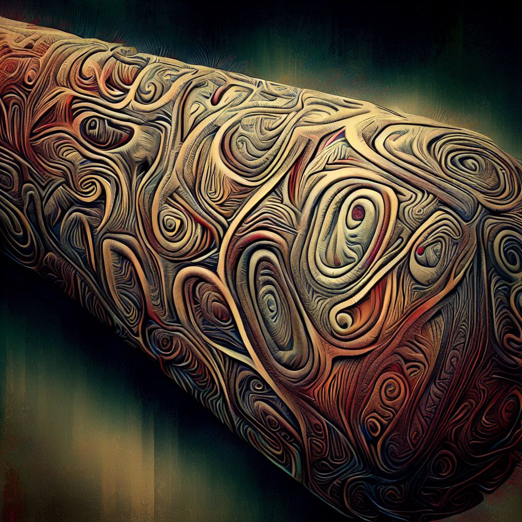 Create an image of a giant baseball bat with intricate designs and textures.