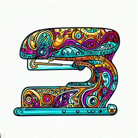 Draw a whimsical and creative stapler with intricate decorations and vibrant colors.. Image 2 of 4