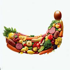 Create an image of a sausage made entirely out of fruit and vegetables!