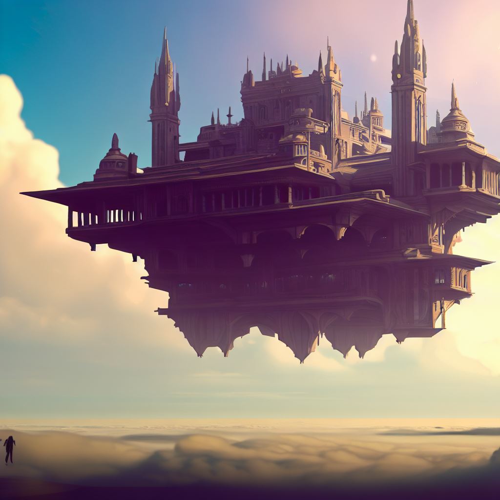 Create an imaginative and majestic building that floats in the sky.。第 2 个图像，共 4 个图像
