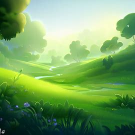 Illustrate the beauty of a lush green meadow. Image 1 of 4
