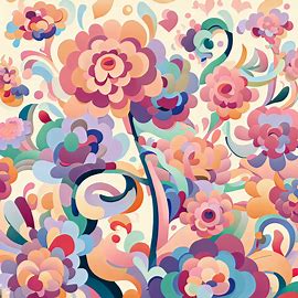 Create a whimsical and colorful carnation garden, full of unique shapes and patterns.. Image 2 of 4