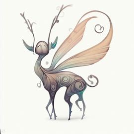 Draw a whimsical creature with the body of a deer and the wings of a butterfly.. Image 4 of 4