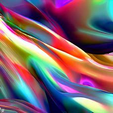 Generate an abstract rendering of apples flowing in a stream of vibrant colors and shapes.
