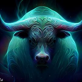 A buffalo with an intricate pattern made of light, like an aurora borealis.. Image 2 of 4