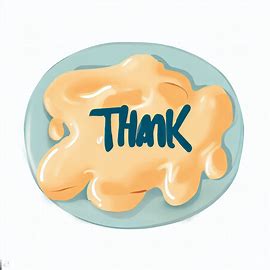 Illustrate a plate of food with the word "thanks" written in creamy sauce on the plate. Image 1 of 4