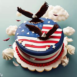 Make a patriotic-themed cake with the flag of your country emblazoned on it, surrounded by soaring eagles, stars, and clouds.. Image 1 of 4