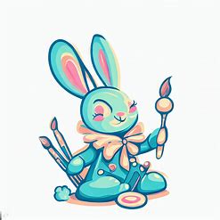 Design a whimsical and captivating illustration of a bunny holding a paintbrush and creating a masterpiece.