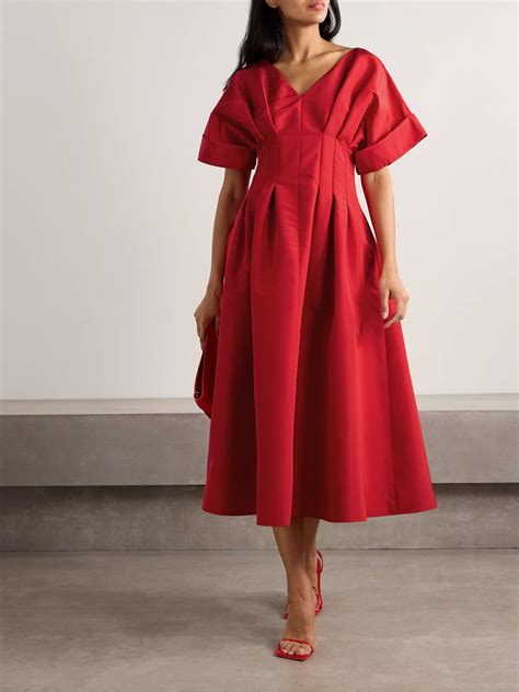 CAROLINA HERRERA Pleated silk-faille midi dress | NET-A-PORTER