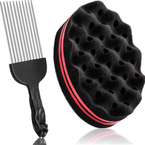 2 Pieces Hair Sponge Brush and Afro Comb, Black Twist Sponge Brush ...