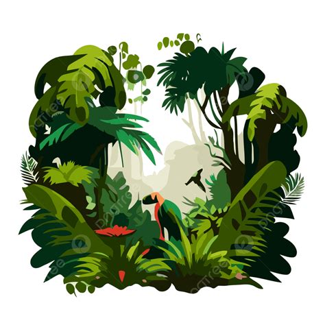 Tropical Rainforest Vector, Sticker Clipart Colorful Wild Tree Cartoon ...