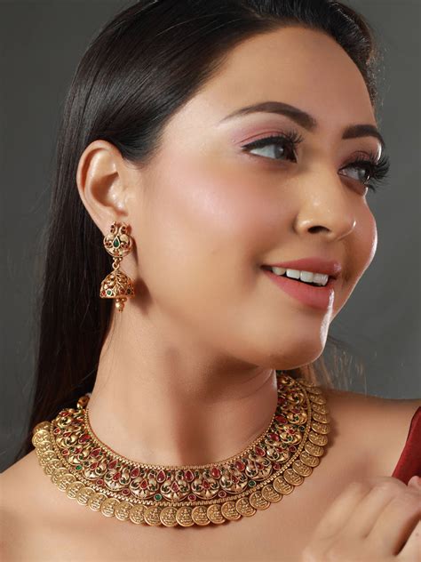 Priyaasi Traditional Peacock Pattern Gold Plated Jewellery Set