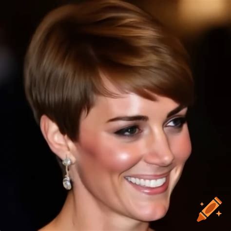 Catherine middleton with a smooth slicked-back pixie cut hairstyle on ...