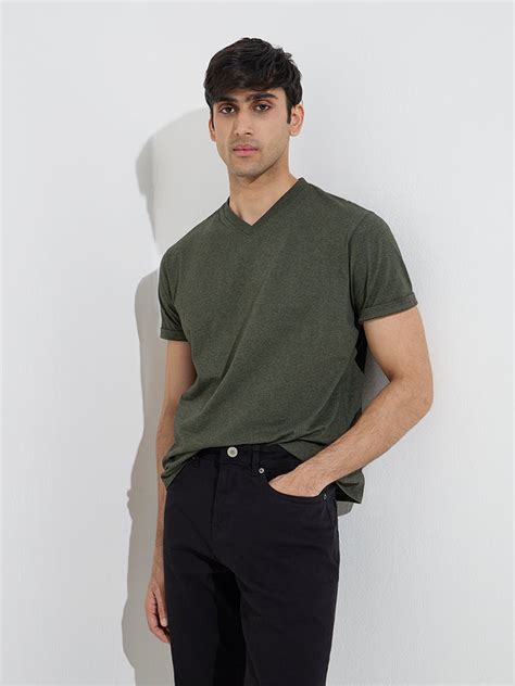 Buy WES Casuals Olive Slim-Fit Cotton T-Shirt from Westside
