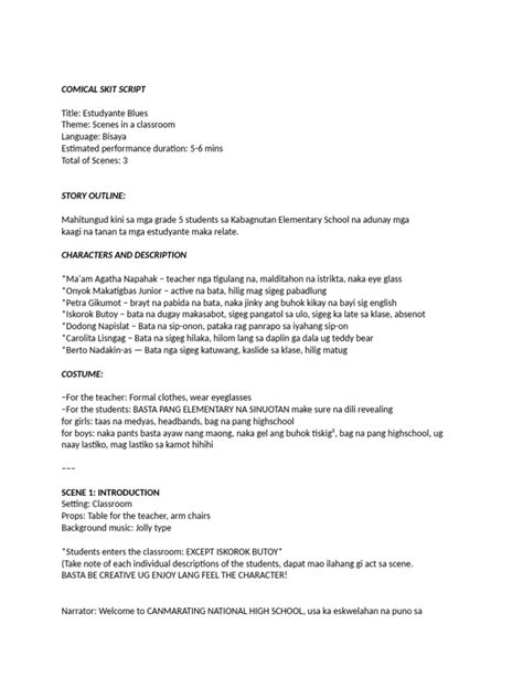 Image result for Example of a Cartoon Skit Script