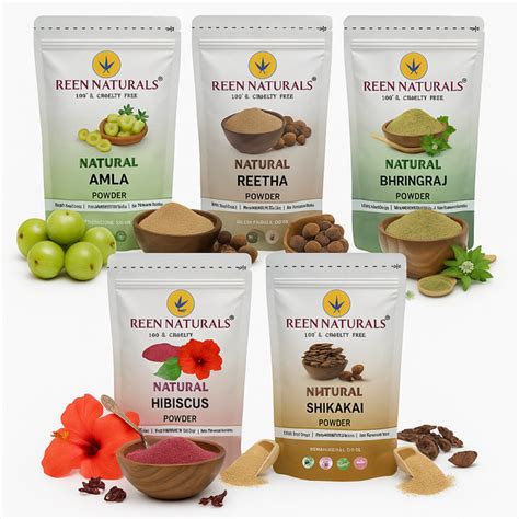 Hair Combo Pack of 5 - Amla Reetha Shikakai, Bhringraj and Hibiscus Po ...