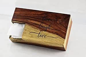 DnU Avenue Live Laugh Love Tissue Box Cover Matt Finish, Wooden Tissue ...