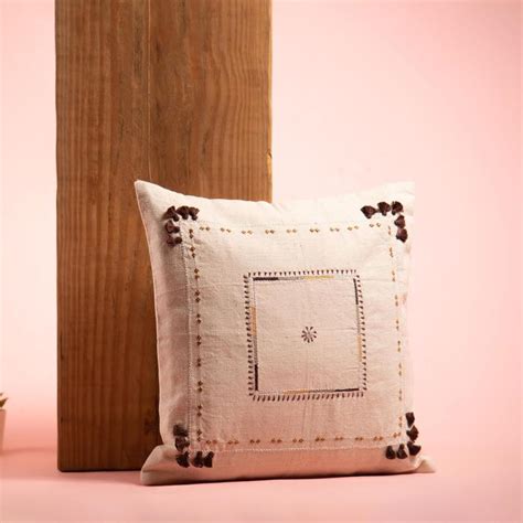 Buy Hand-embroidered Brown and Natural Cushion Cover - 40 x 40 cm ...