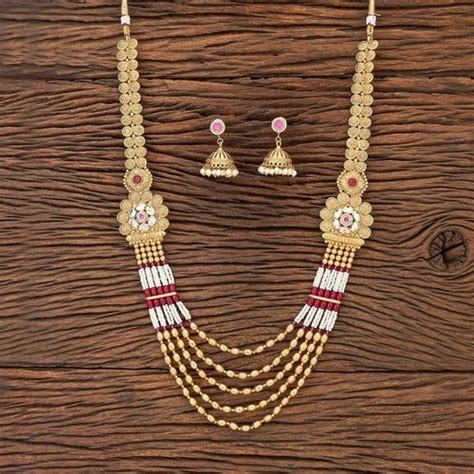 Antique Necklace Set - Matte Gold Plated Antique Peacock Necklace Set ...