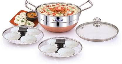 MAHAVIR Stainless Steel Idli Cooker Multi Kadai With Glass Lid Standard ...