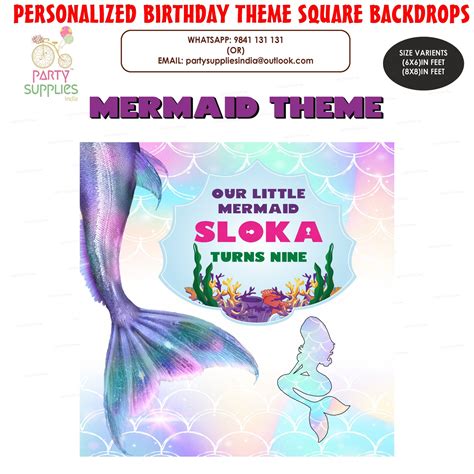 Mermaid Theme Personalized Square Backdrop | Party supplies online ...
