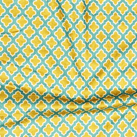 Yellow and Turquiose Trellis Print Velvet – Design station