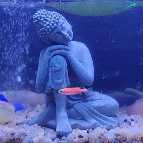 mozhixue Meditating Sandstone Buddha Statue Small Fish Aquarium ...