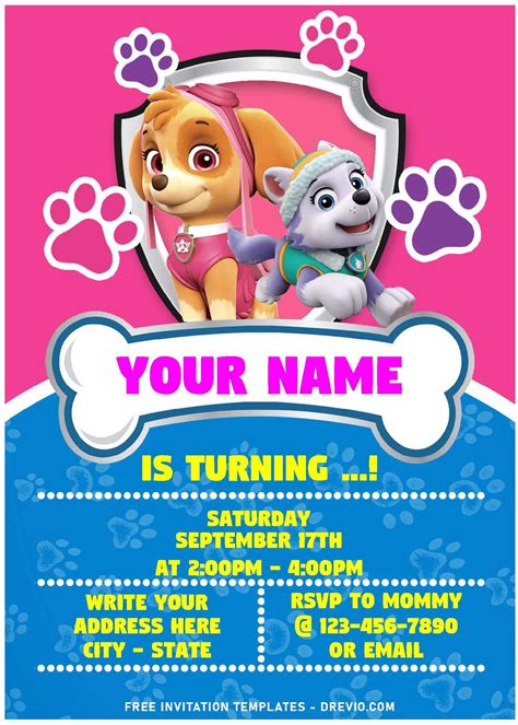 (Free Editable PDF) Sweetie Pink Skye And Everest Birthday Invitation ...