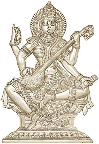 Exotic India Goddess Saraswati (Wall Hanging Flat Statue) - Brass ...