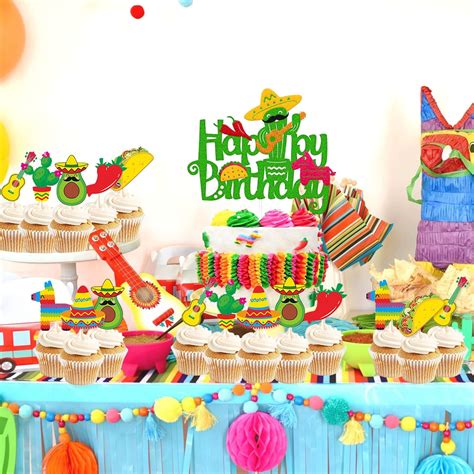 Buy Fiesta Cake Topper Cupcake Topper Mexican Cactus Donkey Maraca ...