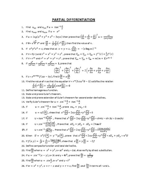 Important Questions on Partial Derivatives - Math 201 Study Guide - Studocu