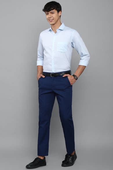 Buy Men Blue Solid Casual Trousers Online - 788988 | Allen Solly