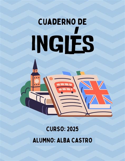 Cuaderno Portada Apuntes de Inglés Doodle Ilustrado Azul - Plantillas ...