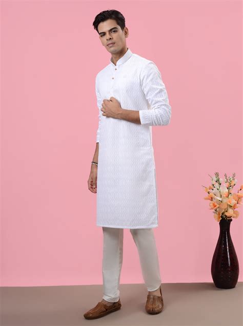 Azania White Silk Blend Embroidered Kurta Pajama – JadeBlue