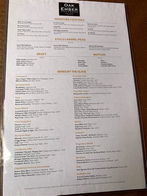 Menu at Oak And Ember Steakhouse, Port St. Lucie