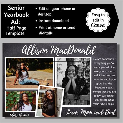 Senior Yearbook Ad, Half Page Senior Yearbook Ad, Senior Tribute Ad ...