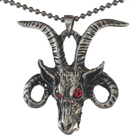 Buy Church of Satan Goat Head Demon Skull Red Crystal eyes Jewelry ...