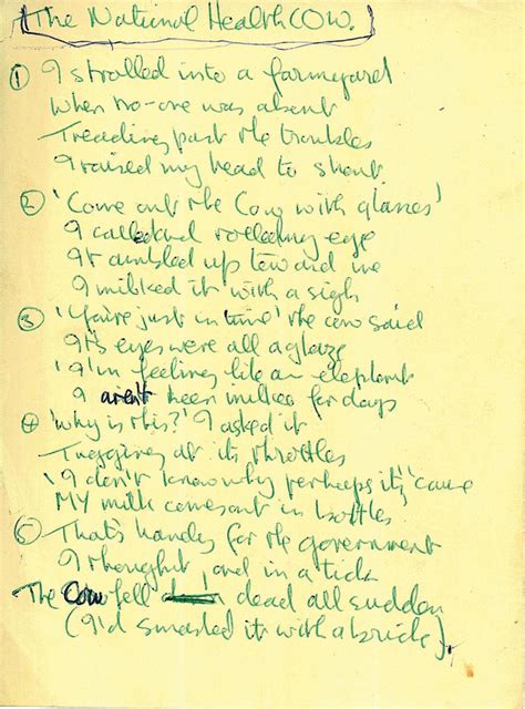Lot Detail - John Lennon Handwritten "The National Health Cow" Poem Draft