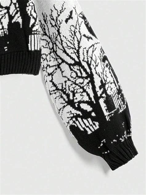 ROMWE Goth Women Gothic Dark High Neck Warm Raven Tombstone Moon Bat ...