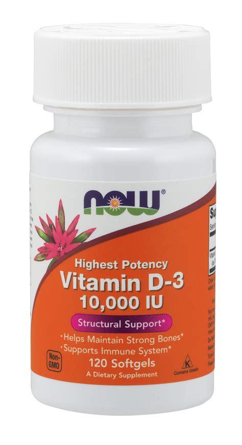 NOW Supplements, Vitamin D-3 10,000 IU, 120 Softgels - Walmart.com