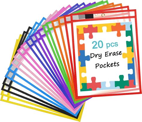 Dry Erase Pockets Reusable Sleeves 20 Pcs of Dry Erase Pocket Sleeves ...