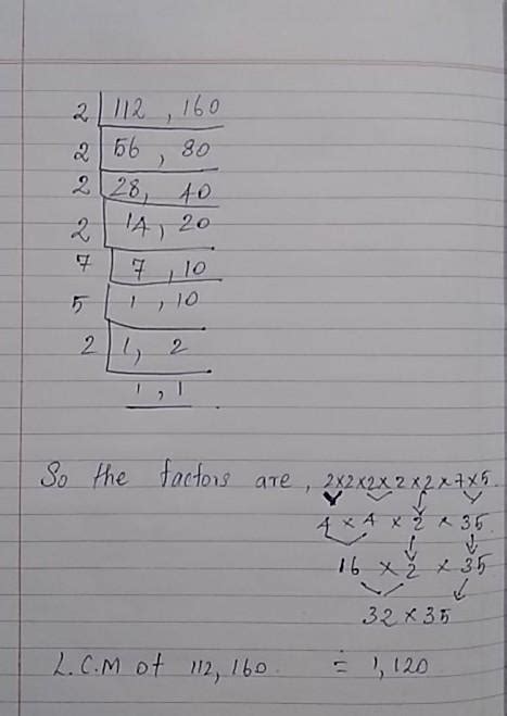 Lcm division method 112 and 160 - Brainly.in