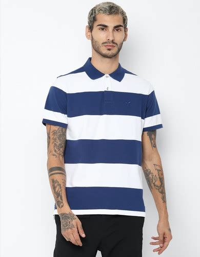 Buy American Eagle Men Blue Rugby Striped Polo Shirt Online
