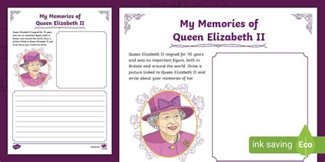 KS2 My Memories of Queen Elizabeth II Activity Sheet