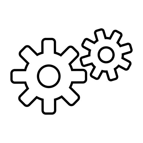 A simple line drawing of two interlocking gears, one larger than the ...
