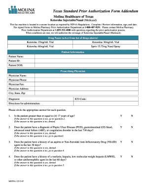 Fillable Online Texas Standard Prior Authorization Form Addendum ...